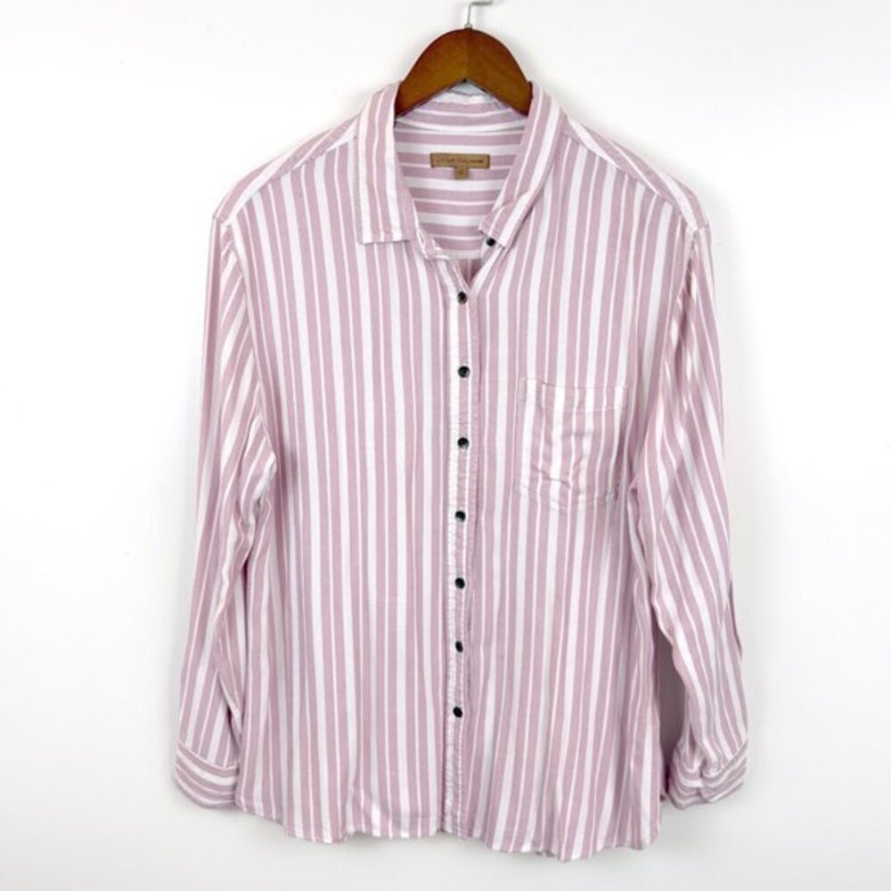 Jachs Girlfriend Womens‎ White Pink Striped Button Down Shirt Size XL - Picture 5 of 8